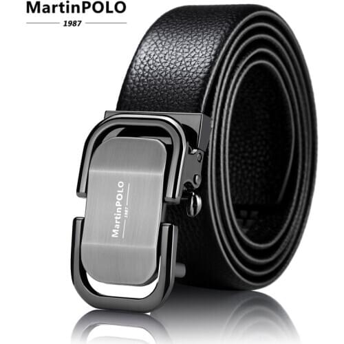 Black Automatic Buckle Black Genuine Leather Belt Mens Belts Cow Leather Belts for Men Waist Strap Ceinture Pour Homme MP0301P