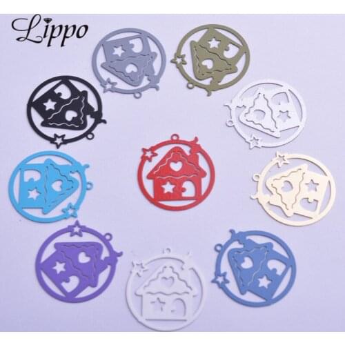 50pcs AC11705 20*22mm Christmas House Chimney Charms Pendant DIY Earrings Decorate