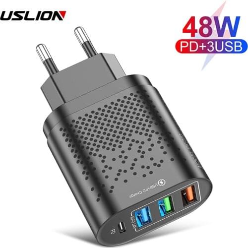 USLION 48W USB PD Charger EU US Plug Quik Charge 3.0 Mobile USB C Phone Charger For iPhone 12 Samsung Xiaomi Fast Wall Chargers
