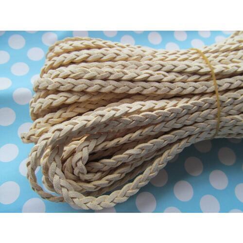 6mm 100m Beige Braided Faux Suede Leather Cords String Rope,Jewelry Beading String, For Bracelet & Necklace