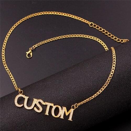 Hip Hop Gold Color Custom Name Letter Pendant Necklace Micro Pave CZ Hip Hop Jewelry Women Personalized Bridesmaid Gift