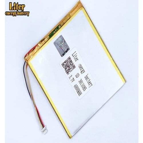 Plug 1.0-4P 3.7v 3011085 4000mah Polymer Lithium Li-Po Rechargeable Battery For MP5 GPS DVD E-book Tablet PC video gamey