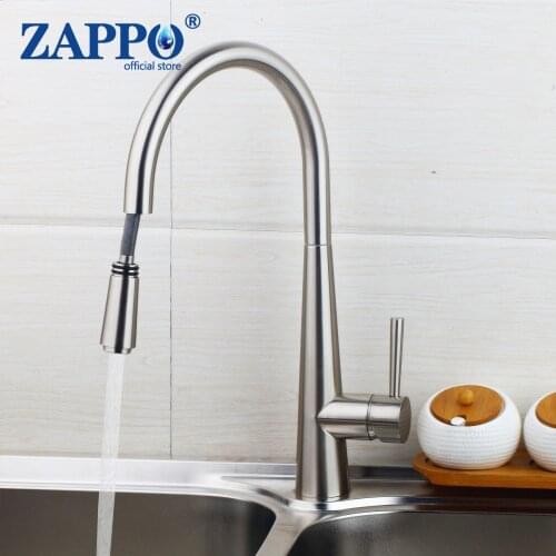 ZAPPO Wholesale And Retail Pull out Spray Kitchen Faucet Mixer Tap Brushed Nickel Single Hand Kitchen Tap Mixer Brass
