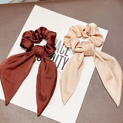 Women Elegant Solid Smooth Satin Knot Scrunchie Hair Bands Sweet Ponytail Holder Headband Rubber Bands Fashion Hair Accessories