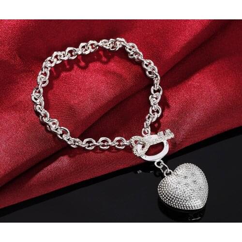 Hot new 925 Silver Bracelets fine crystal heart key chain for women Wedding party lady Gifts high quality Fashion Jewelry 20cm