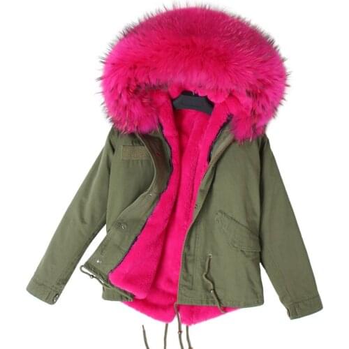 Winter Jacket Women Brand 2020 Real Fur Coat Parka Raccoon Fur Collar Faux Fur Liner Loose Army Green Coat Streetwear Fashion