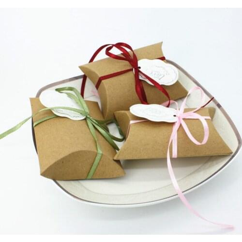 100pcs European retro Kraft boxes candy boxes with ribbon and cards wedding favors candy boxes