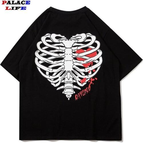 2021 Men Hip Hop Streetwear Oversize T Shirt Skull Love T-Shirt Harajuku Cotton Loose Couples Tshirt Summer Short Sleeve Top