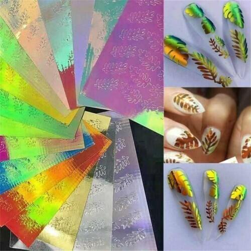6/8 / 16pcs 3D Nail Sticker Adhesive Laser Holographic Elk Flame Butterfly Holographic Laser Nail Art Decoration