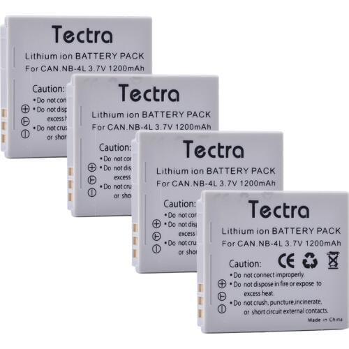Tectra 4xNB-4L NB 4L Camera Battery for Canon PowerShot SD30 SD40 SD400 SD600 SD1000 TX1 SD750 SD780 IS SD1400 IS ELPH 300