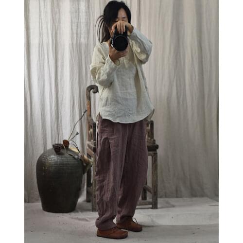 Women Spring Summer Elastic Waist Harem Pants Ladies Loose Flax Vintage Trousers Female 2020 Wrinkle Retro Pants