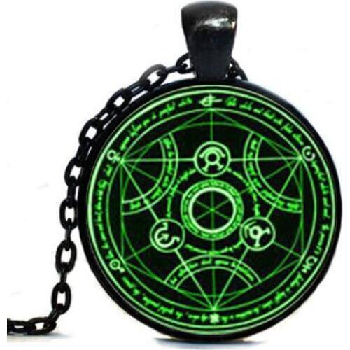 Full Metal Alchemist Transmutation Circle pendant necklace Alchemist Green Circle necklace for women men jewelry friends gift