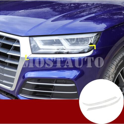 For Audi Q5 Stainless Front Headlight Eye Lid Eyebrow Cover Trim 2017-2020 2pcs Car Accessories Interior Car Decor Car Trim