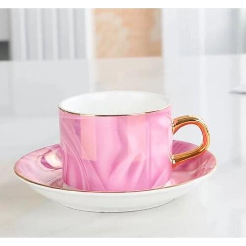 European style coffee cup and saucer set, simple and elegant modern light luxury ceramic tea cup with saucer