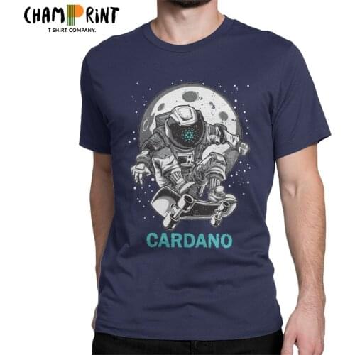 Casual Cardano To The Moon T-Shirt for Men Round Collar Cotton T Shirt Crypto Bitcoin Short Sleeve Tee Shirt Unique Tops