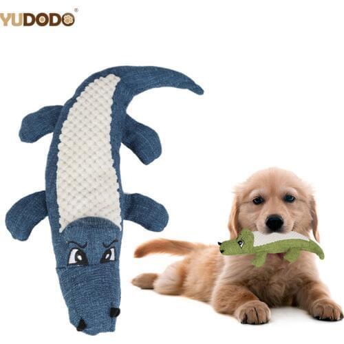 Cartoon Crocodile Linen Dog Toy Bite Resistance Soft Plush Pet Teeth Cleaning Chew Toy Interactive Puppy Cat Squeak Sound Toys