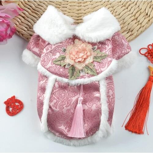 2019 New Year Pet Outfit Chinese Spring Festival Dog Tang Suit Cheongsam Winter Dog Clothes Coat Jacket Puppy Clothing Costume