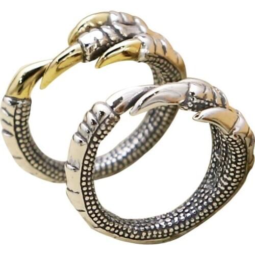 Bicolor 925 Sterling Silver Dragon Claw Pinky Ring for Men Women,Little Finger Ring,Adjustable,Free Shipping