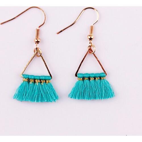 Tiny Chic Boutique Cotton Triangle Fan Frange Tassel Dangle Drop Earrings for Women Little Girl Gift
