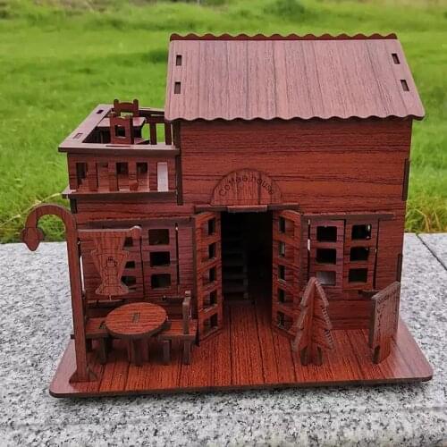 DIY Wooden Coffee Shop Casa Doll House Kit Miniature with Furniture Painted Villa Dollhouse Assembled Toys for Girls Xmas Gifts