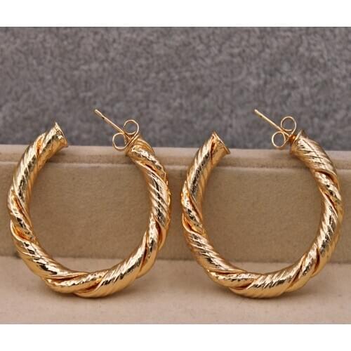 Fashion Copper Large Twist Hoop Earrings for Womens Gold Plated Filled Women Earrings Fashion Jewelry Accessories wedding Gift