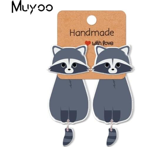 New Cute Gray Raccoon Animal Acrylic Epoxy Resin Stud Earrings Handcraft Funny Raccoon Stud Earrings for Kids