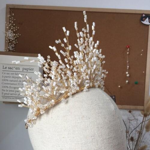 Luxury Retro Bridal Headdress Encrypted Small Magnetic Beads Crown Hair Hoop for Wedding Perform Studio Travel Photo O873