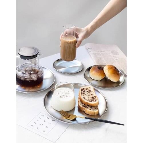 Stainless Steel Round Dinner Plate Dish Tray Food Container Durable Outdoor Camping Picnic Tableware Salad Plate