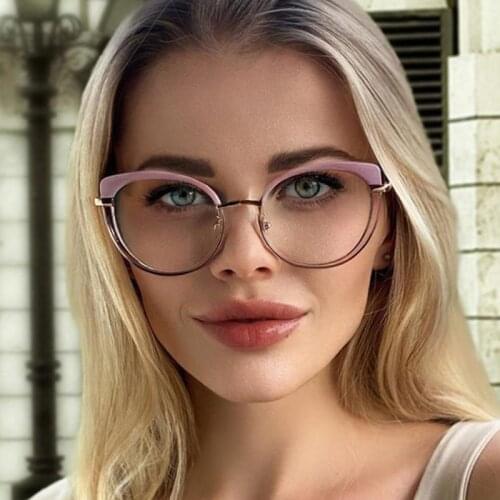 Transparent Glasses Women Fashion Round Anti Blue Light Oversized Eyeglasses Cat eye Metal Spectacles Womens Glasses frame