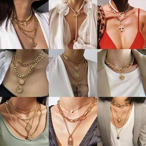 17Styles Choker Necklaces Pendants For Women Punk Gold Color Chains Miami Cuban Coins Heart Simulated Pearls Collar Boho Jewelry