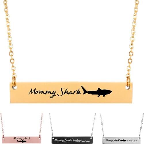 Mommy Shark Custom Name Necklace Mom Jewelry Gold Color Personalized Engrave Photo Letter Choker Chain Necklaces for Women Gift
