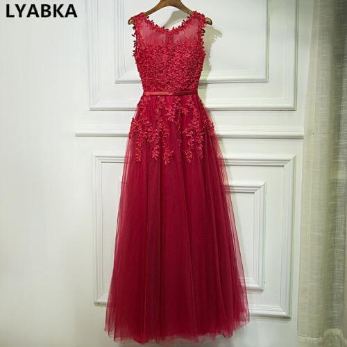 Sexy Scoop Neck A-line Evening Dress Robe De Soiree Burgundy Evening Dresses Long Dress 2019 Real Photo 2019 Vestido De Festa