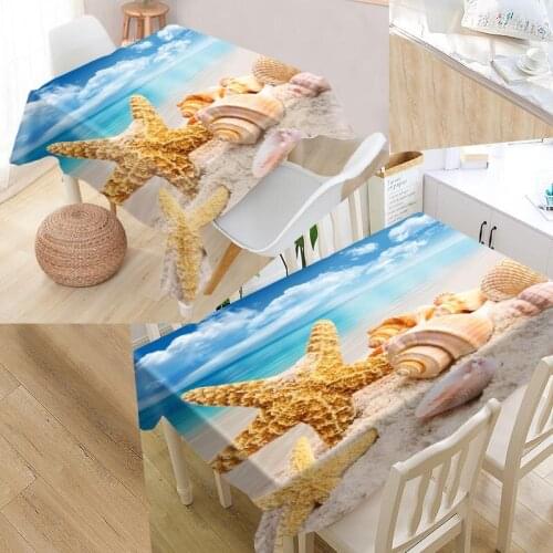 Beach and Shells Custom Table Cloth Oxford Fabric Rectangular Waterproof Oilproof Table Cover Family Party Tablecloth