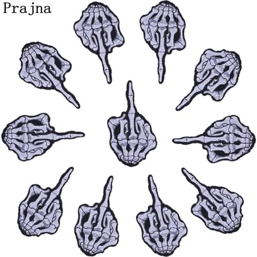 Prajna Punk Finger Patch Biker Rock Iron Patches For Clothing Skeleton Iron On Embroidered Patches Applique Bag Badges Decor F