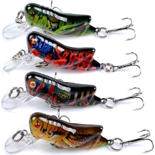 1-4pcs Grasshopper Insect Baits Fishing Lures 3.4g/4.5cm Flying Wobbler Lure hard bait Lifelike Hard Plastic Baits Bass Swimbait