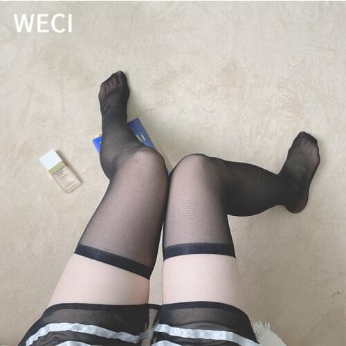WECI Attractive Black White Thigh High Socks Over The Knee Sexy Transparent Tube Silk Cool Stockings For Women Erotic Sex Lolita