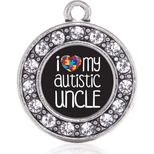 Clear Crystal Autism Awareness Puzzle Piece I Heart My Autistic Uncle Charms And Pendant Personalized Custom Words Accept