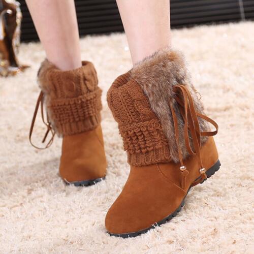 QWEDF 2019 Autumn Winter New Boots European Station Plus Velvet Wool Inner Raised Boots Sanding Leather Snow Boots S4-04
