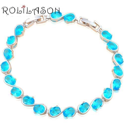 ROLILASON S design Beautiful Sky Blue Crystal Zircon Silver Bracelets for Ladies Top Quality wedding items fashion jewelry TB851