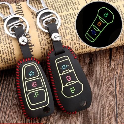 For Ford Forex Folding Smart Mondeo Flip Fiesta Focus Mk3 Ecosport ESCORT Luminous leather Car Key Case accessories decoration
