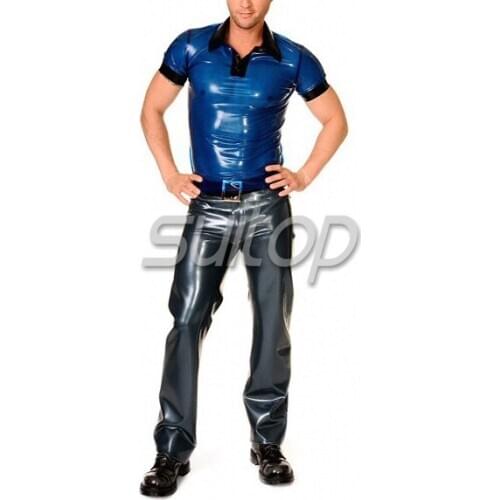 Suitop latex suit pants latex rubber long trousers 0.6MM thickness latex heavy jeans