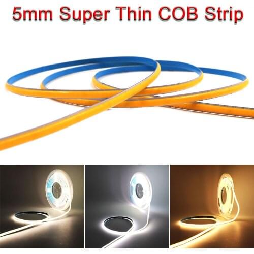 5mm Super Thin COB Strip 384LEDs/m Soft Flexible DC12V 24V LED Light Bar Warm Cold White for Decor Lighting 3000K 4000K 6000K