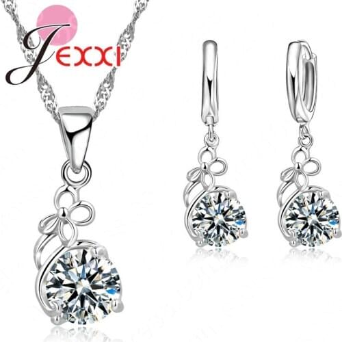 Big Promotion Bridal Engagement Wedding Eaaarings Necklace 925 Sterling Silver Cubic Zircon Pendant Romantic Jewelry Sets