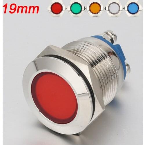 19mm Indicator Light LED Signal Lamp Metal 6V 12V 24V 220V 110V Red Yellow Green White Blue Colorful S19-D Light 2 Screw Pin