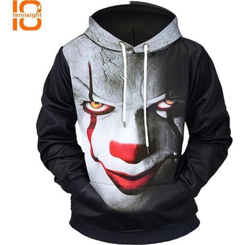 TENNEIGHT autumn and winter Hoodies men sports Sweatshirts devil clown 3D hoodie large size outdoor hiking Sweatershirt Jacket