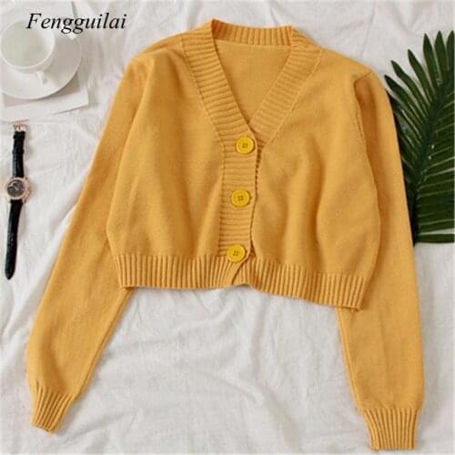 Womens Cropped Cardigan Sweaters Female Black White Short Sweater V Neck Single Breasted Sweater Woman Knitted Cardigan Tops