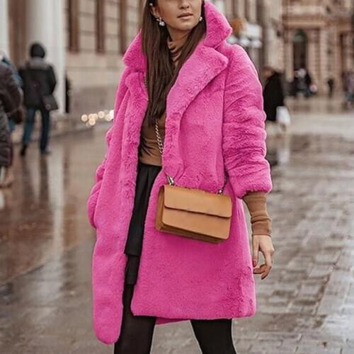 Women Winter Warm Loose Plush Soft Fluffy Outerwear Pure Color Long Sleeve Faux Fur Overcoats Plus Size Thick Fur Long Coat