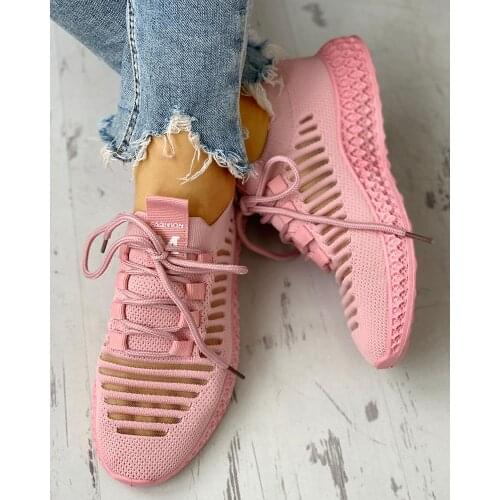 2021 Summer Women Sneakers Fashion Hollow Outdoor Breathable Female Running Shoes Casual Solid Color Lace Up Lady Sports Shoes