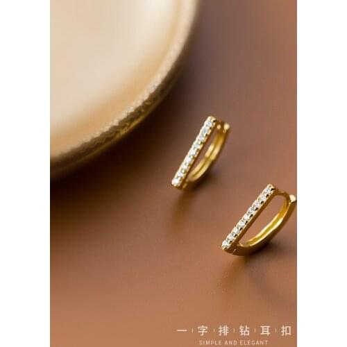 Real 925 Sterling Silver Hoop Earrings for Women Teen Girls D Letter Shaped Crystal Small Earings Fashion Jewelry 2021