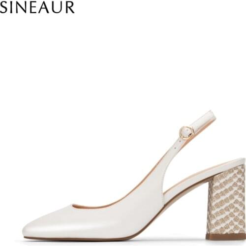 SINEAUR Women Shoes Fashion Super High-heel White Pumps Chunky Heels PU Square Toe Office Ladies Dress Party Plus Size 35-45